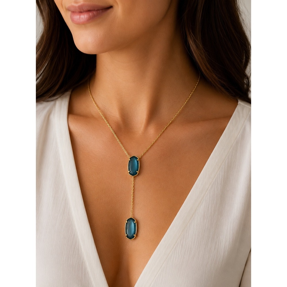 NWT Kendra Scott Gold London Glass Y Lariant Necklace / Dustbag Included